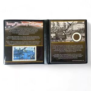 Boston Tea Party Collection Copper Duit Coin & 4 pc 1973 Stamp Collection